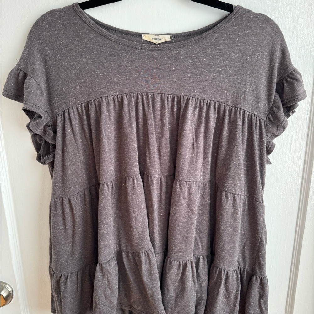 Gray Ruffled Women's Top